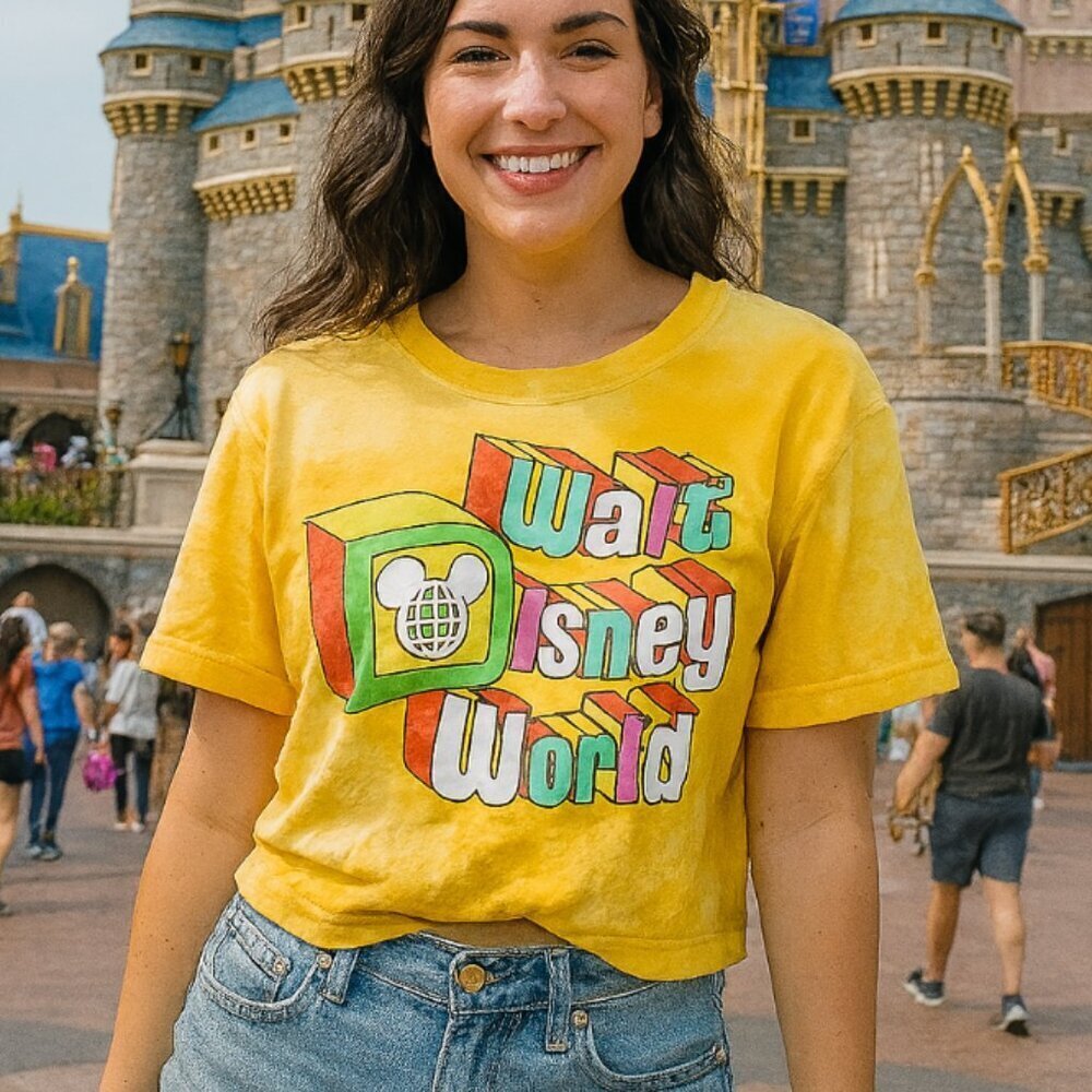 Disney Women's Yellow Retro Graphic Short Sleeve Crop Top size small